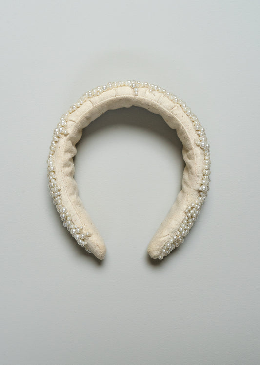 Pearly Queen Padded Headband, Ecru